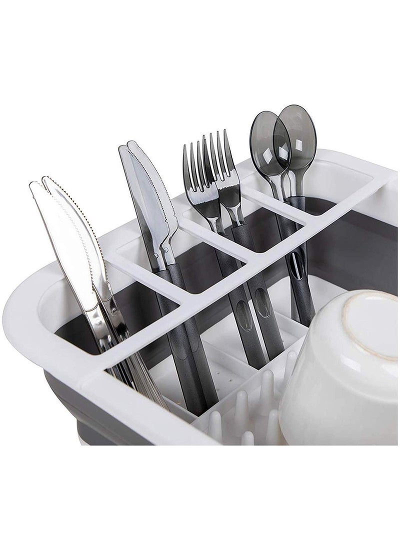 RIVUGJA RIVUGJA MultiFunction Foldable Disk Washing TraySilicone Collapsible Foldable Dish Drying Drainer Storage Kitchen Rack for Portable Travel Dinnerware Organizer White Grey  - Image 5