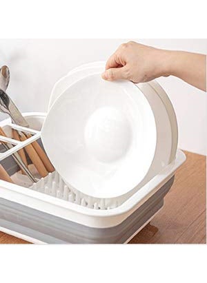 RIVUGJA RIVUGJA MultiFunction Foldable Disk Washing TraySilicone Collapsible Foldable Dish Drying Drainer Storage Kitchen Rack for Portable Travel Dinnerware Organizer White Grey  - Image 4