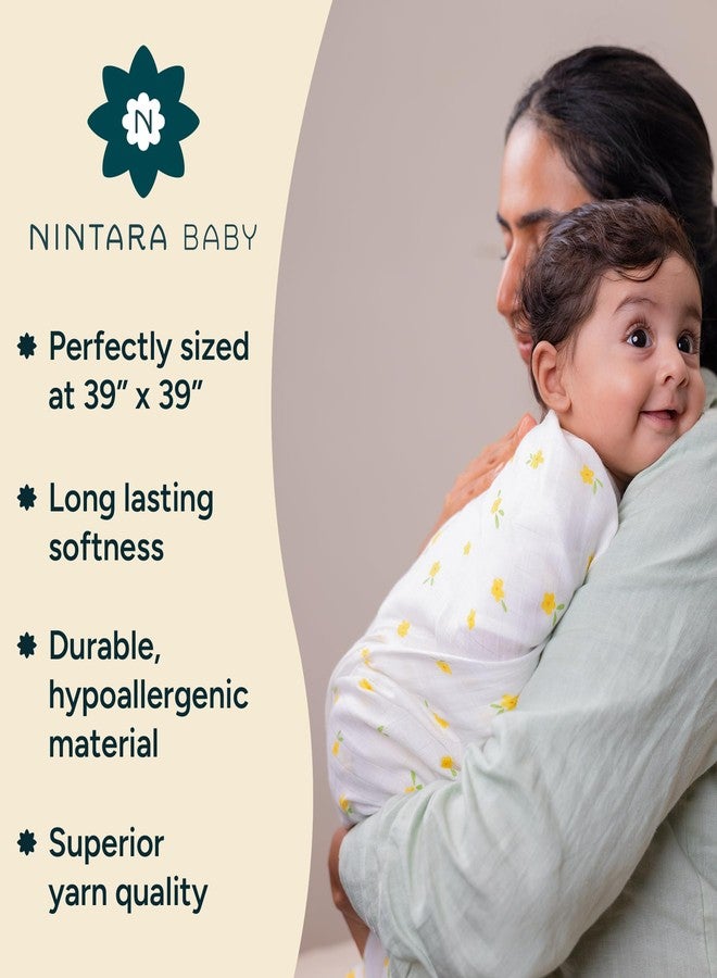 NINTARABABY Swaddle - 100% Organic Premium Muslin Cotton, 39" x 39" (100 cm x 100 cm), Ultra-Soft, Breathable & Lightweight, Multipurpose, Hypoallergenic, Gift for Newborn Girls - Image 2