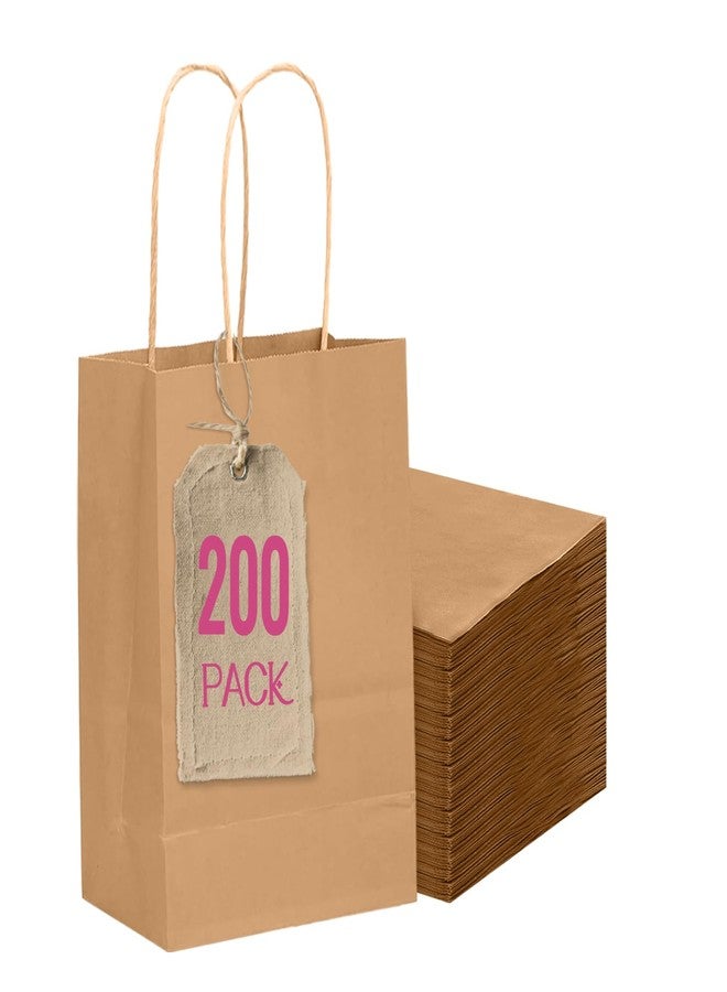 qiqee 200-Packs Brown Paper Gift Bags with Handles Bulk 4.5"x2.5"x6" Mini Size Paper Bags Multiple Uses - Image 1