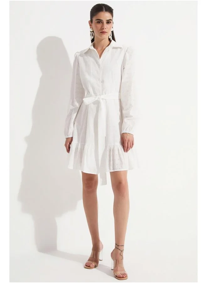 جون June Brode Shirt Dress White