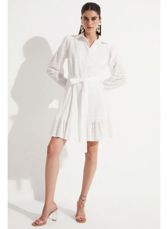 JUNE Eyelet Belted Dress