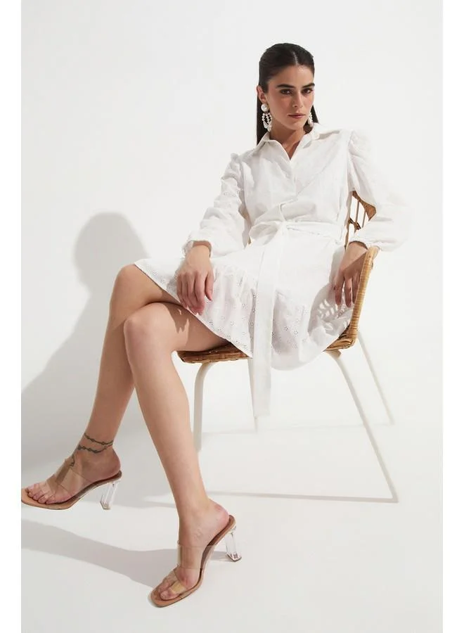 JUNE Eyelet Belted Dress