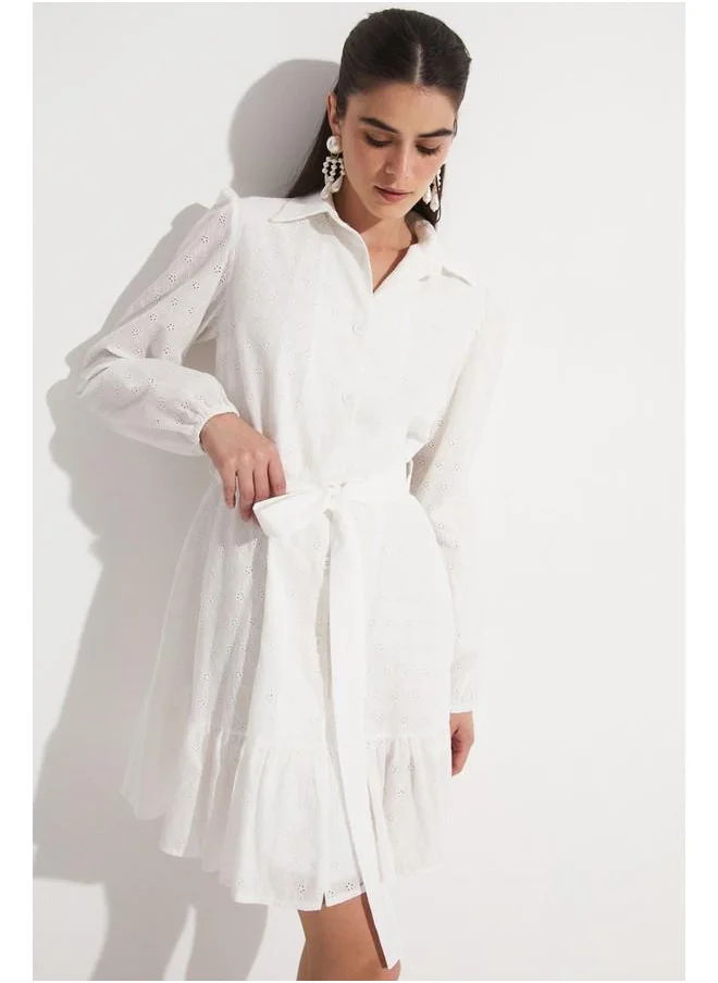 جون June Brode Shirt Dress White