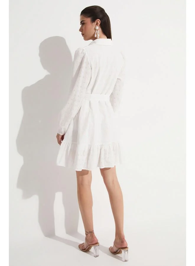 JUNE Eyelet Belted Dress