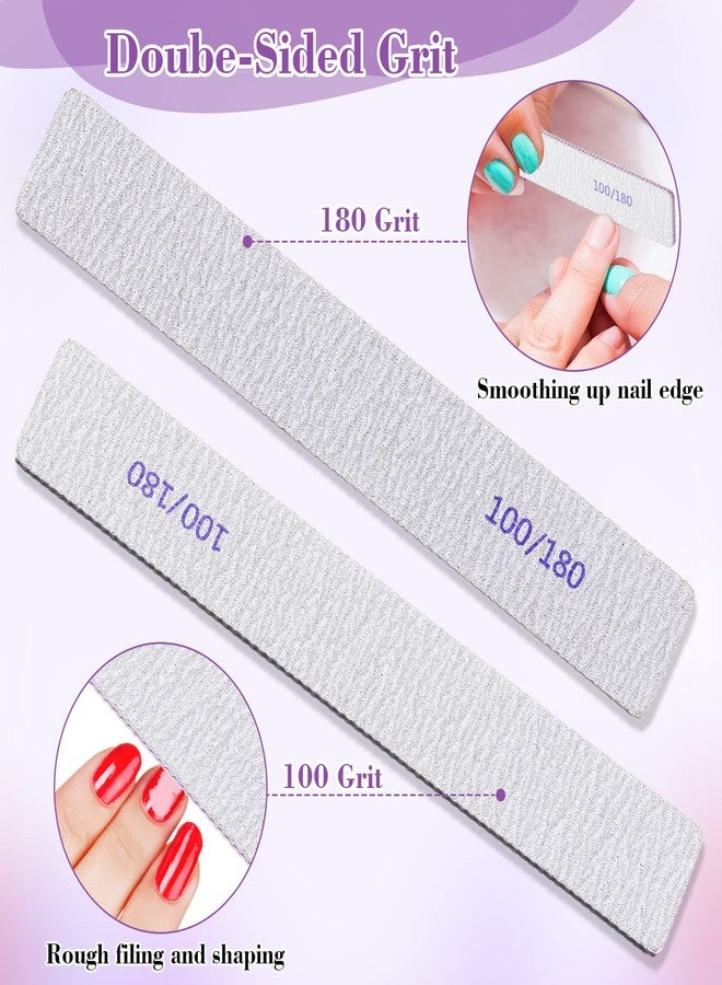 Xinnun 150 Pcs Nail Files 100/180 Grit Double Sides Professional Reusable Emery Board Nail Files for Acrylic Manicure Tools Suit for Home Salon - Image 3