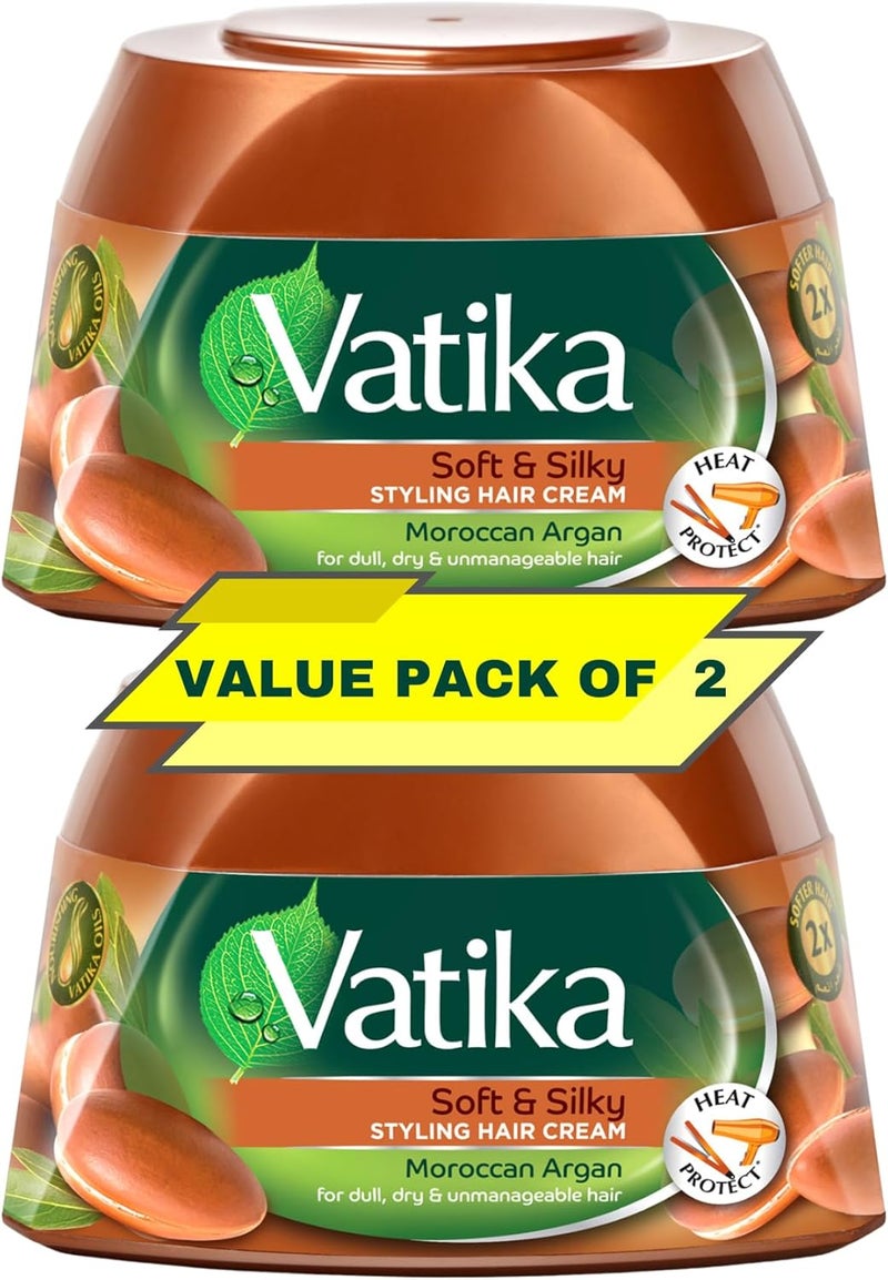 Vatika Naturals Soft & Silky Styling Hair Cream with Moroccan Argan - Value Pack of 2 (280ml) - Image 1
