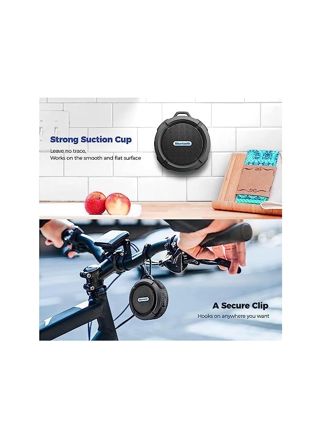 Goodern Mini Shower Speakers,Outdoor Waterproof Bluetooth Speaker with Suction Cup&Hook,Wireless Portable Travel Speaker with Subwoofer,Built In Mic for Sports Pool Beach Hiking Camping-Black - Image 5
