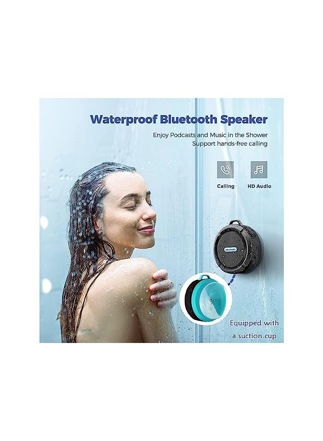 Goodern Mini Shower Speakers,Outdoor Waterproof Bluetooth Speaker with Suction Cup&Hook,Wireless Portable Travel Speaker with Subwoofer,Built In Mic for Sports Pool Beach Hiking Camping-Black - Image 2
