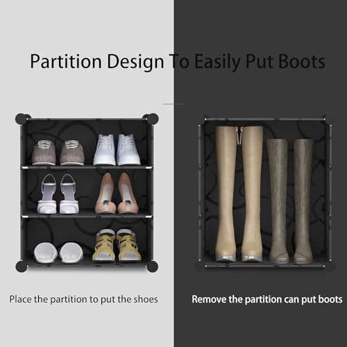 KEEKOS Portable Shoe Rack for Home Plastic with Door,Adjustable Plastic Shoe Rack for Bedroom/Outdoor Waterproof, Shoe Storage Organizer,Multifunctional,Shelves (Blackwhite, 6-Layer) - Image 4