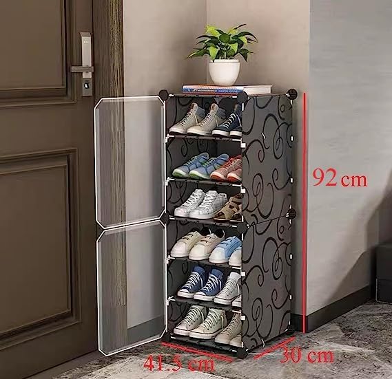 KEEKOS Portable Shoe Rack for Home Plastic with Door,Adjustable Plastic Shoe Rack for Bedroom/Outdoor Waterproof, Shoe Storage Organizer,Multifunctional,Shelves (Blackwhite, 6-Layer) - Image 2