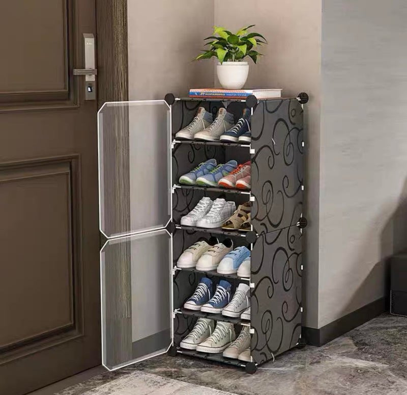 KEEKOS Portable Shoe Rack for Home Plastic with Door,Adjustable Plastic Shoe Rack for Bedroom/Outdoor Waterproof, Shoe Storage Organizer,Multifunctional,Shelves (Blackwhite, 6-Layer) - Image 1