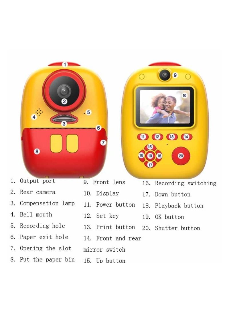 Generic Portable Kids Instant Print Camera Digital Video Camera with 1080P High Video Resolution 18MP 2.3 Inch Large Screen Funny Photo Frames Colorful Markers Print Paper Stickers Hanging Rope for Boys Girls  - Image 2