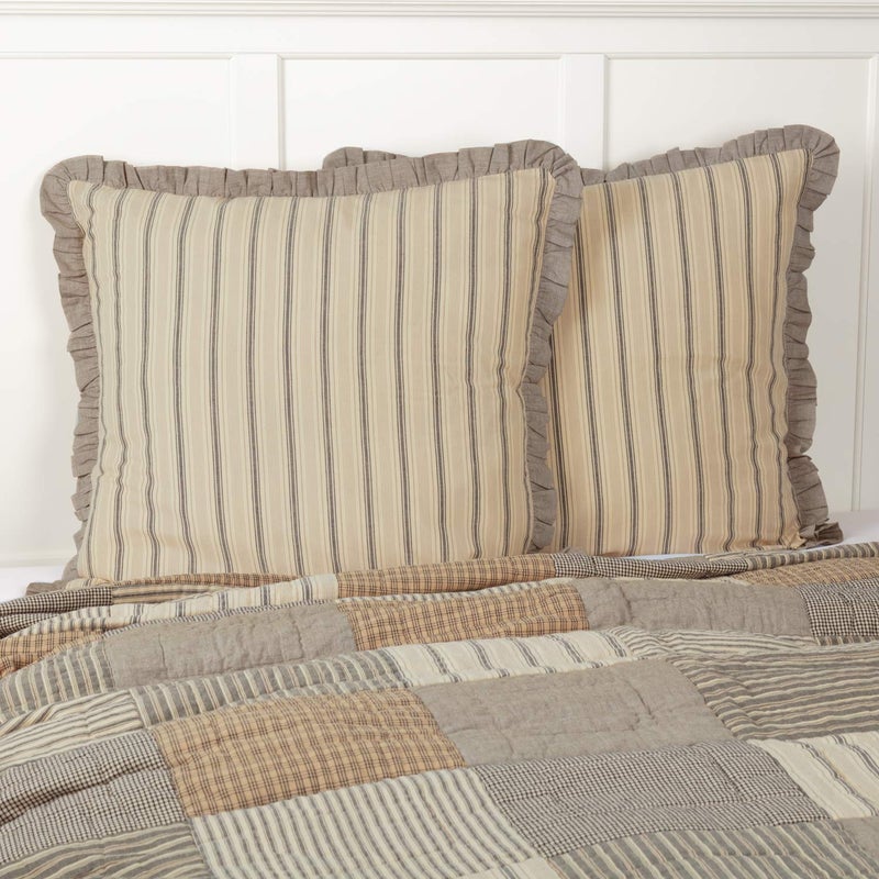 VHC Brands Farmhouse BeddingSawyer Mill Tan Fabric Euro Sham 26x26 Dark Creme White