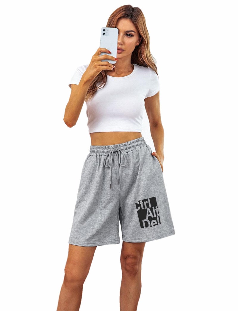 hotfits Women's Grey Summer Gym Shorts – Relaxed Fit with Pockets | Ideal for Running, Workout, Yoga & Lounge – L - Image 2