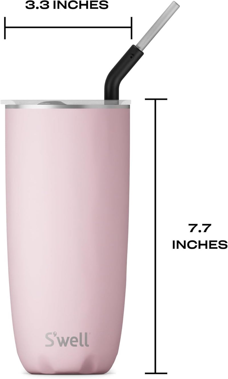 S'well Stainless Steel Tumbler with Straw and Slide-Open Lid, 24oz, Pink Topaz, Triple Layered Vacuum Insulated Containers Keeps Drinks Cold for 18 Hours and Hot for 5, BPA Free - Image 3