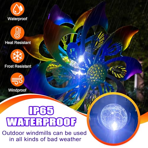 KUKEO 60 Inch Solar Wind Spinner Outdoor - Double-Sided Rotating Colorful Kinetic Wind Spinners for Garden, Yard Decorations Outdoor,Metal Wind Sculptures & Spinners, Wind Art - Image 4