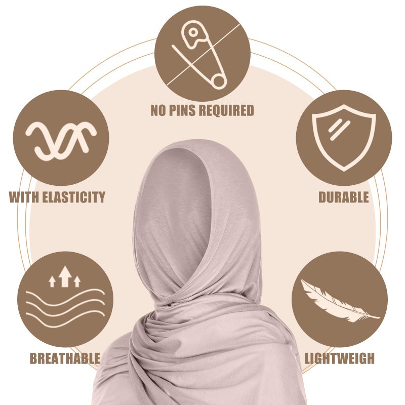 Vabean 4 Pcs Instant Hijab for Women Jersey Hijabs Pinless Ramadan Islamic Muslim Head Wraps Premium Head Scarf Shawl turban(Vanilla, Camel, Dark Ginger, Dark Brown) - Image 3