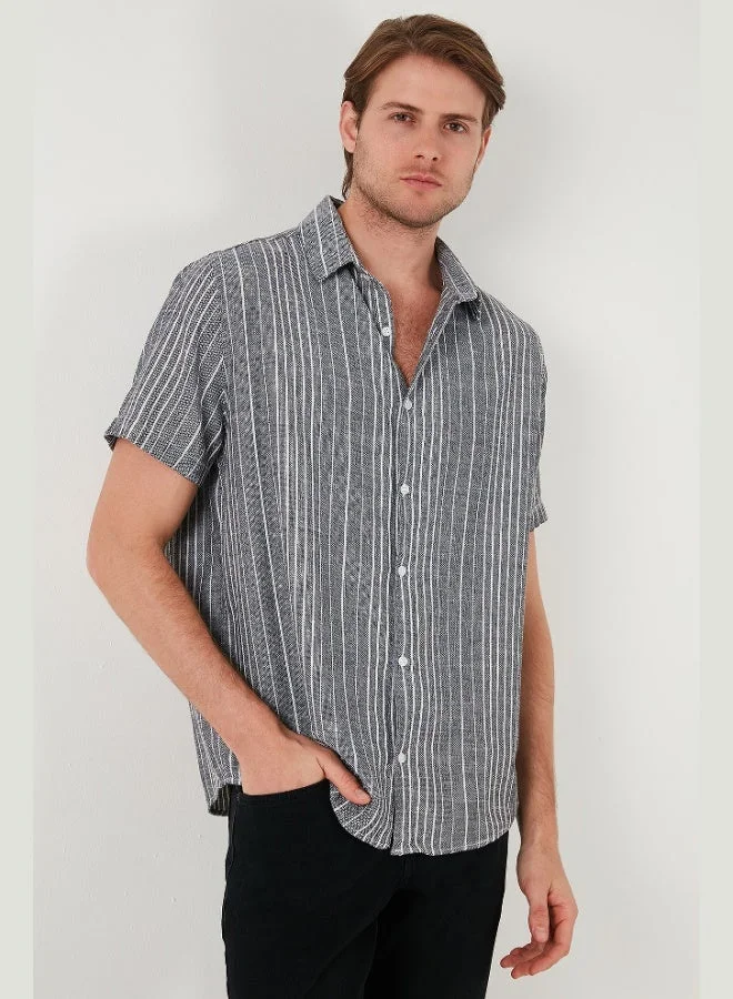 Buratti Striped Cotton Slim Fit Short Sleeve Shirt Men's SHIRT CF23S116097