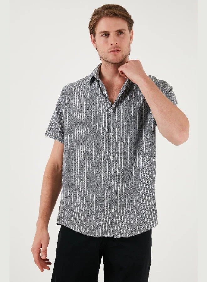 Buratti  Buratti Striped Cotton Slim Fit Short Sleeve Shirt Men's SHIRT CF23S116097 for Men | Best Price UAE