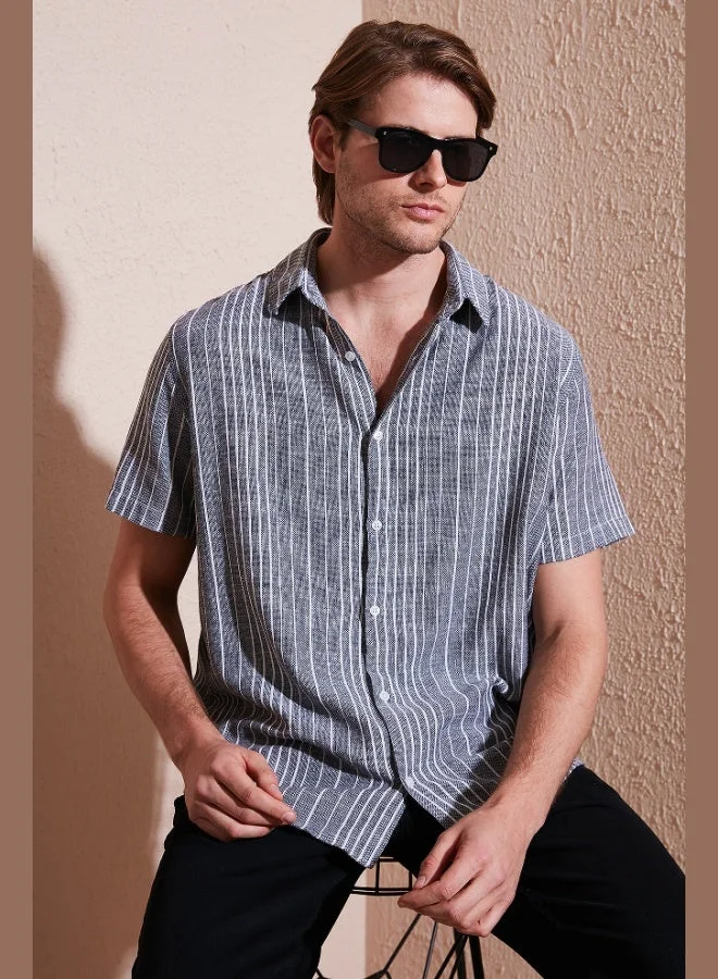 Buratti  Buratti Striped Cotton Slim Fit Short Sleeve Shirt Men's SHIRT CF23S116097 for Men | Best Price UAE