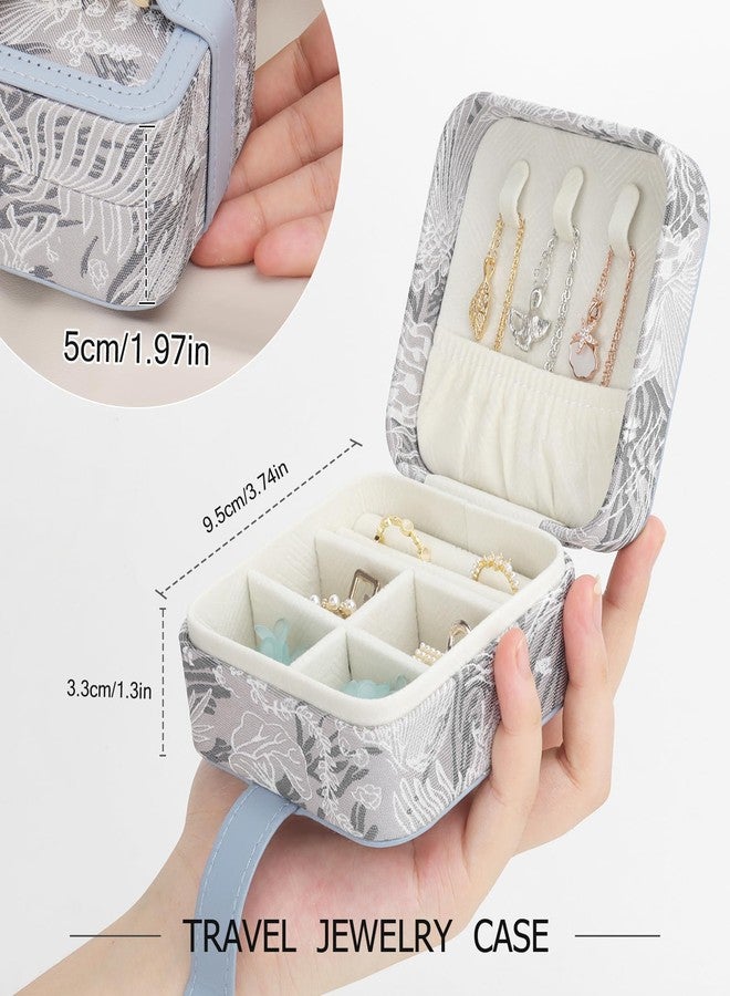 DesignSter Jewelry Box, Buckle Women's Small Travel Jewelry Box, Small Portable Jewelry Storage Box with Jacquard Embroidery for Rings Earrings Necklaces Bracelets, Blue - Image 4