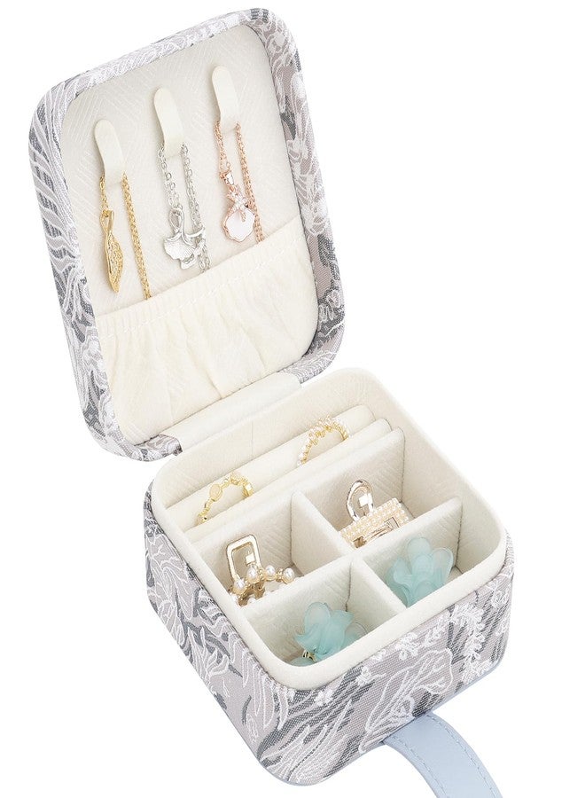 DesignSter Jewelry Box, Buckle Women's Small Travel Jewelry Box, Small Portable Jewelry Storage Box with Jacquard Embroidery for Rings Earrings Necklaces Bracelets, Blue - Image 1