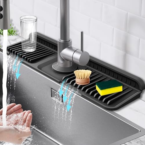 Hugro Tarfive 17.7-Inch Kitchen Sink Splash Guard Mat | 7° Slope for Fast Self-Draining | Snap-Lock Design | Universal & Cuttable Silicone - Image 3