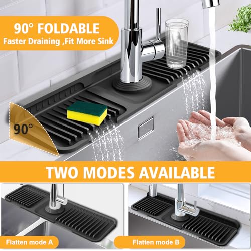 Hugro Tarfive 17.7-Inch Kitchen Sink Splash Guard Mat | 7° Slope for Fast Self-Draining | Snap-Lock Design | Universal & Cuttable Silicone - Image 5