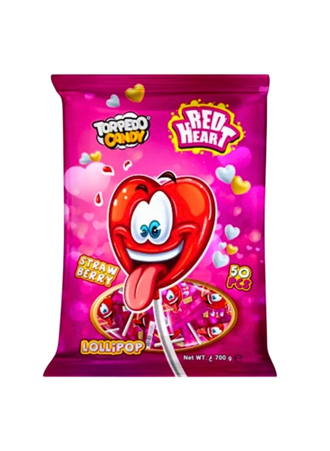 Red Heart Lollipop  Strawberry, 50 Pcs, 700g