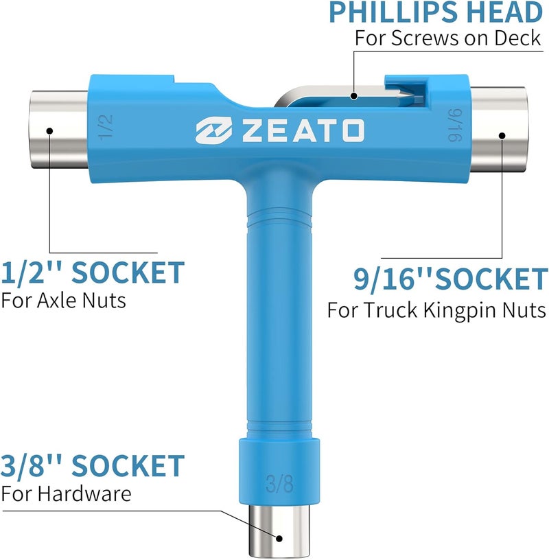 Zeato All-in-One Skate Tools Multi-Function Portable Skateboard T Tool Accessory with T-Type Allen Key and L-Type Phillips Head Wrench Screwdriver - Image 2