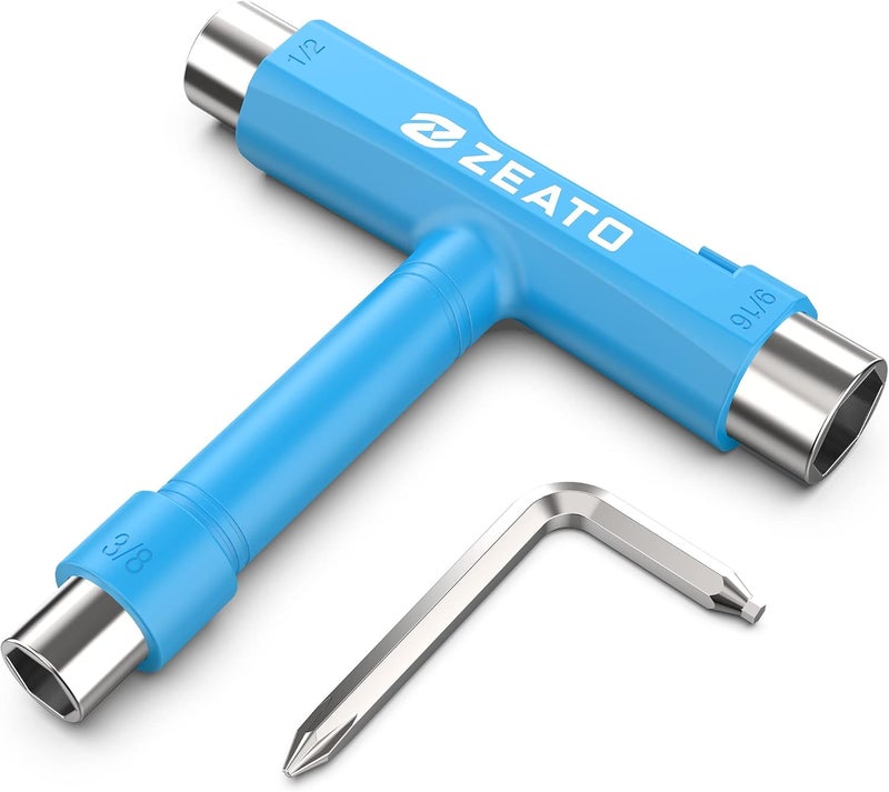 Zeato All-in-One Skate Tools Multi-Function Portable Skateboard T Tool Accessory with T-Type Allen Key and L-Type Phillips Head Wrench Screwdriver - Image 1