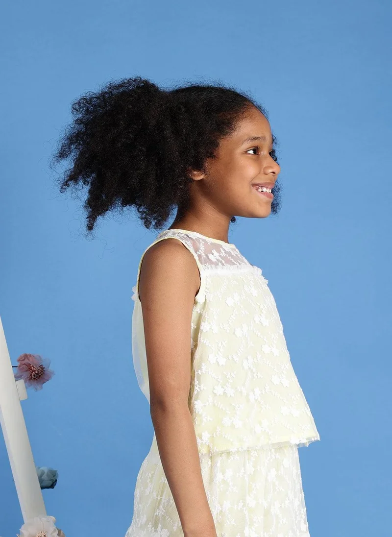 One Friday One Friday Girls Yellow Embroidered Net Top
