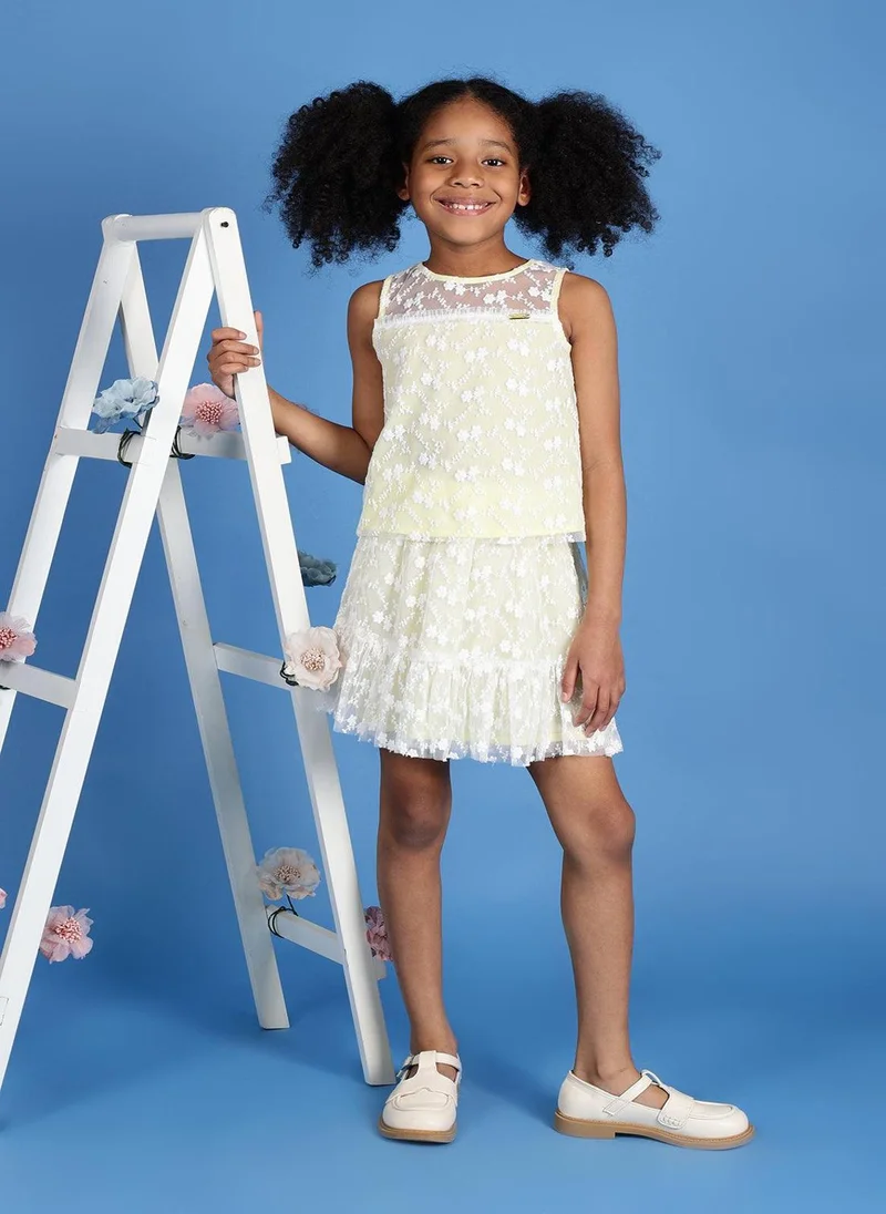 One Friday One Friday Girls Yellow Embroidered Net Top