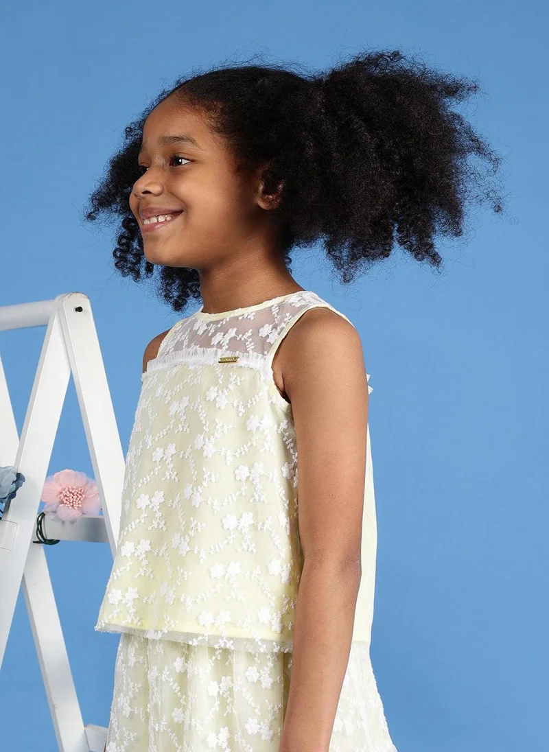 One Friday One Friday Girls Yellow Embroidered Net Top