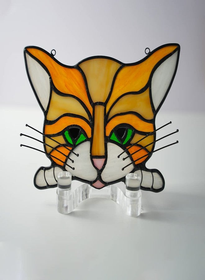 BOXCASA Cat Memorial Gifts Stained Glass Window Hangings,Orange Cat Decor Suncatcher Pet Cat Loss Sympathy Gift for Women Mom,Cat Pet Memorial Gifts for Cat Lovers,Cat Portrait - Image 2