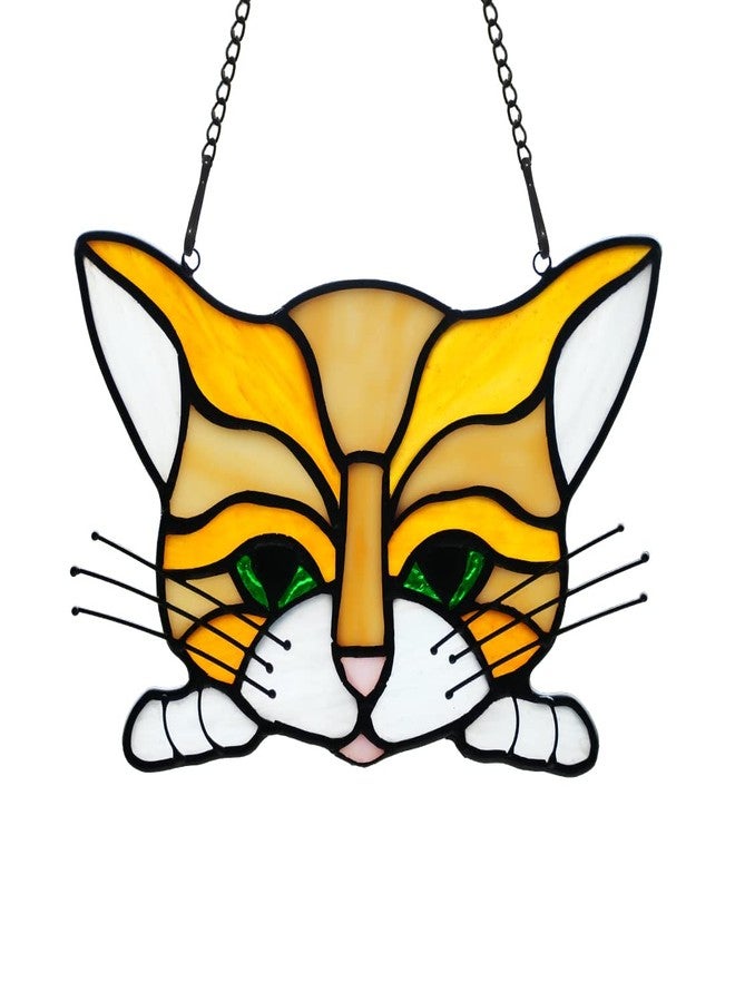 BOXCASA Cat Memorial Gifts Stained Glass Window Hangings,Orange Cat Decor Suncatcher Pet Cat Loss Sympathy Gift for Women Mom,Cat Pet Memorial Gifts for Cat Lovers,Cat Portrait - Image 1