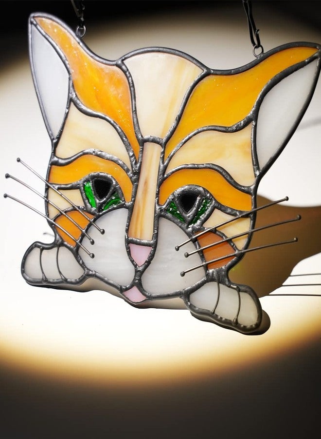 BOXCASA Cat Memorial Gifts Stained Glass Window Hangings,Orange Cat Decor Suncatcher Pet Cat Loss Sympathy Gift for Women Mom,Cat Pet Memorial Gifts for Cat Lovers,Cat Portrait - Image 4