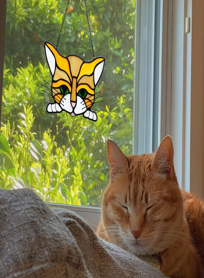 BOXCASA Cat Memorial Gifts Stained Glass Window Hangings,Orange Cat Decor Suncatcher Pet Cat Loss Sympathy Gift for Women Mom,Cat Pet Memorial Gifts for Cat Lovers,Cat Portrait - Image 5