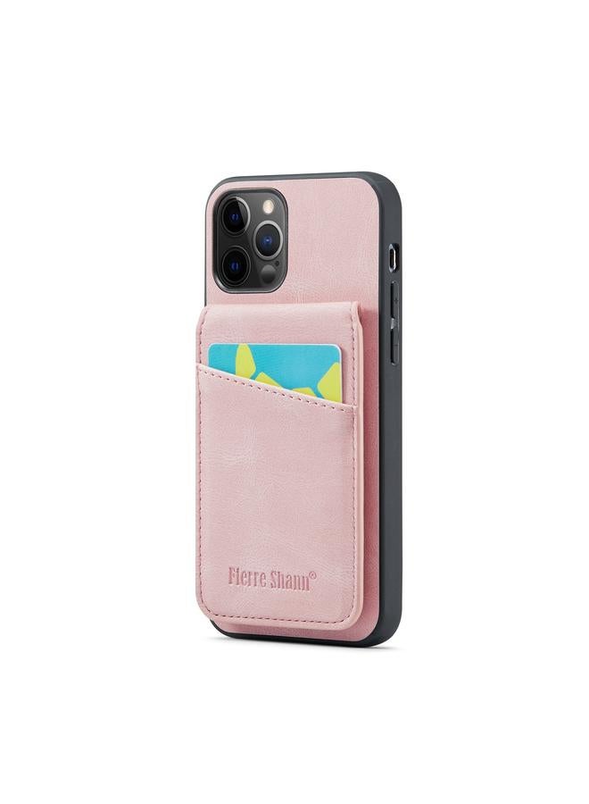 The Bros Case For iPhone 12 Pro Max Fierre Shann Crazy Horse Card Holder Back Cover PU Phone Case