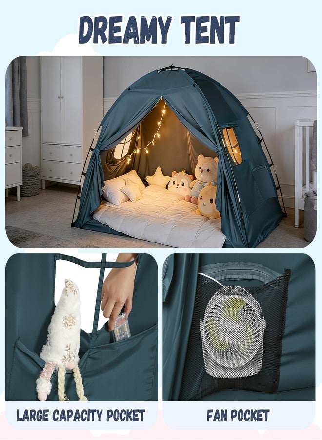 WANRU Bed Tent Twin Size - Privacy Sleeping Space with Blackout Design, Breathable Portable Indoor Floor Bed Tent for Toddler Transition、 Cottage Drafty Room Floor use (Blue, 75x39x49(Suggested for Twin)) - Image 3