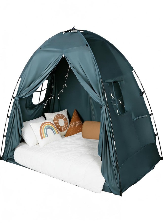 WANRU Bed Tent Twin Size - Privacy Sleeping Space with Blackout Design, Breathable Portable Indoor Floor Bed Tent for Toddler Transition、 Cottage Drafty Room Floor use (Blue, 75x39x49(Suggested for Twin)) - Image 1