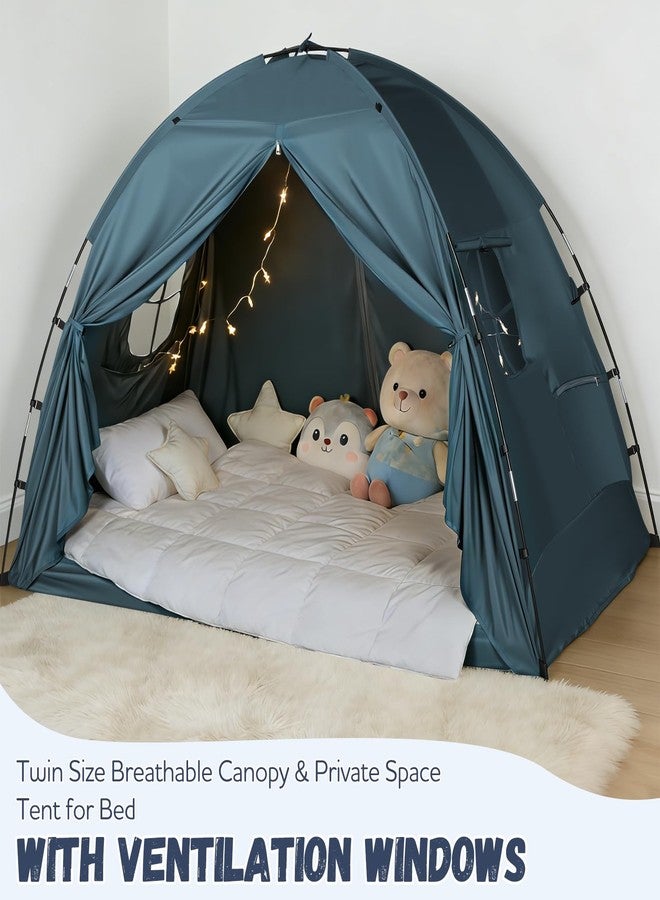WANRU Bed Tent Twin Size - Privacy Sleeping Space with Blackout Design, Breathable Portable Indoor Floor Bed Tent for Toddler Transition、 Cottage Drafty Room Floor use (Blue, 75x39x49(Suggested for Twin)) - Image 4