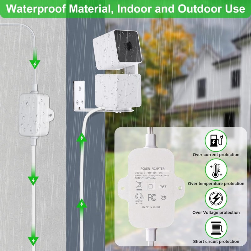 UYODM 30Ft/9m Outdoor Power Adapter for Wyze Cam Pan, V4, OG, v3 Pro, No Charging Head, IP67 Waterproof, Suitable for Indoor/Outdoor Use - Image 3
