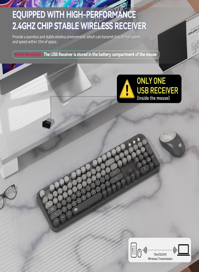 فد مجموعة لوحة مفاتيح وماوس لاسلكية من FD - لوحة مفاتيح وماوس كاملة الحجم بتصميم لطيف وملون بتردد 2.4 جيجا هرتز، مزودة بـ 104 مفتاح دائري، لوحة مفاتيح بتصميم آلة كاتبة كلاسيكية لأجهزة الكمبيوتر المحمولة/ويندوز/الكمبيوتر الشخصي - لون رمادي متدرج - Image 3