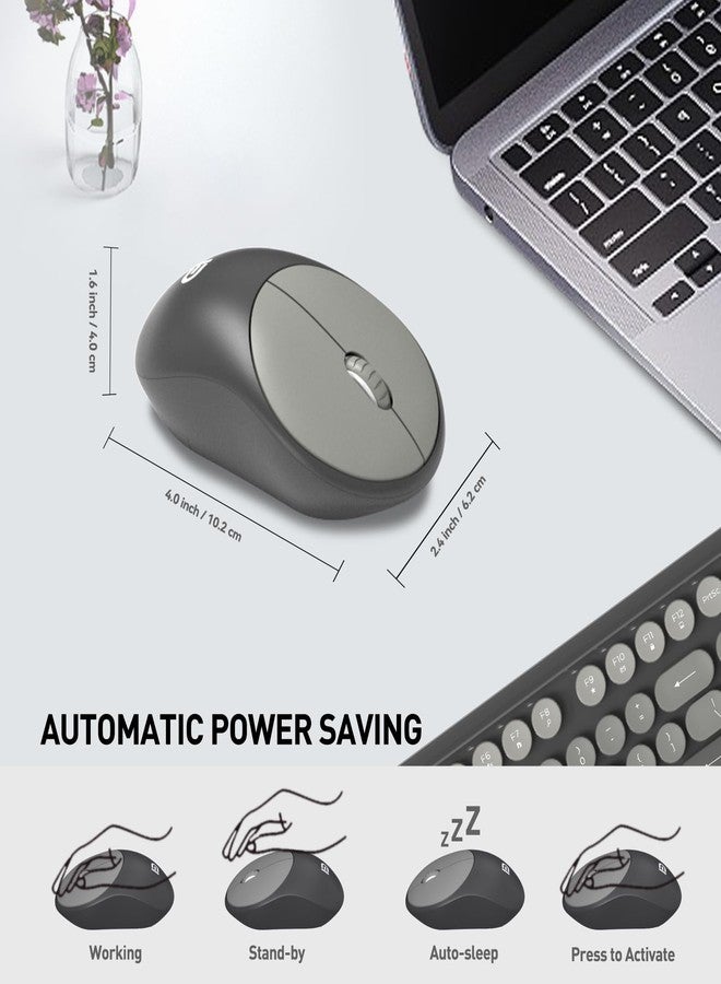 فد مجموعة لوحة مفاتيح وماوس لاسلكية من FD - لوحة مفاتيح وماوس كاملة الحجم بتصميم لطيف وملون بتردد 2.4 جيجا هرتز، مزودة بـ 104 مفتاح دائري، لوحة مفاتيح بتصميم آلة كاتبة كلاسيكية لأجهزة الكمبيوتر المحمولة/ويندوز/الكمبيوتر الشخصي - لون رمادي متدرج - Image 5