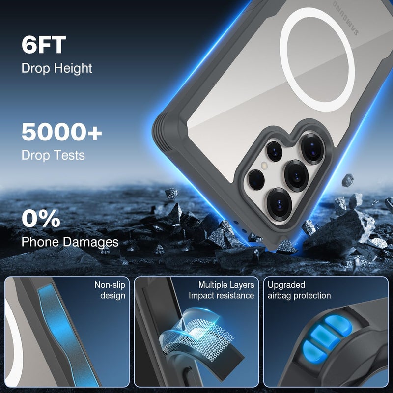 CENHUFO Magnetic Privacy for Samsung Galaxy S25 Ultra Case, Full Body Phone Case with Built-in 9H Tempered Glass Privacy Screen Protector and Camera Lens Cover, Shockproof Protective Bumper - Grey - Image 4