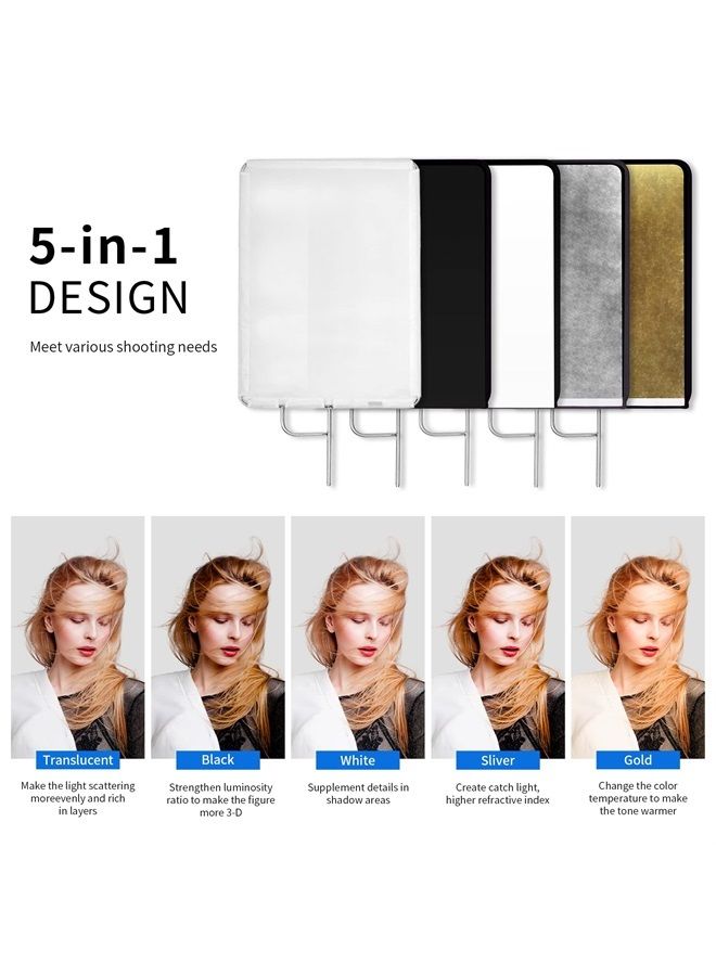 Selens 30"x35" Light Reflector Flag with Frame, 5-in-1 Cover Cloth and Diffuser Gold & Silver, Black & White for Studio Photography Lighting - Image 5