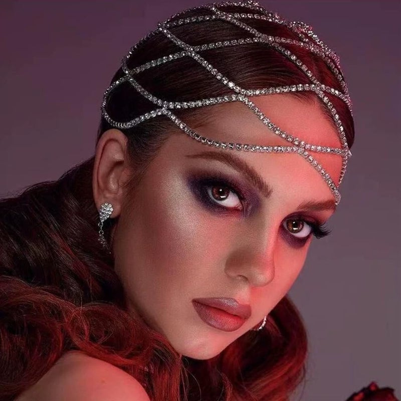 كيلا طوق رأس مرصع بأحجار الراين بتصميم كلاسيكي، قطعة رأس كريستالية لحفلات الزفاف والخطوبة، إكسسوارات شعر مستوحاة من موضة عشرينيات القرن الماضي للنساء، سلسلة شعر للحفلات والمناسبات الرسمية (فضي) - Image 3