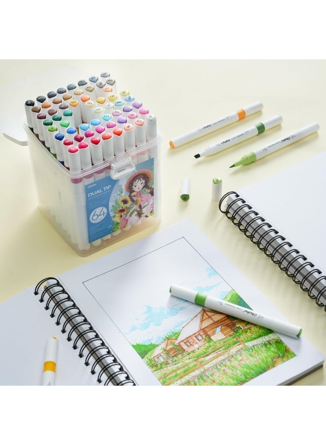 أقلام ماركر بطرف فرشاة 64 لون من اوهوهو: أقلام تحديد للأعمال الفنية برأسين فرشاة وإزميل مع خلاط واحد عديم اللون وشنطة - Image 5